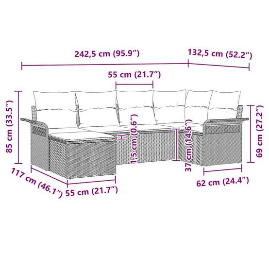 Salon de jardin 6 places polyrotin avec table relevable et rangement pour terrasse Gris Clair – ComfortXL Outdoor Living - Image 5