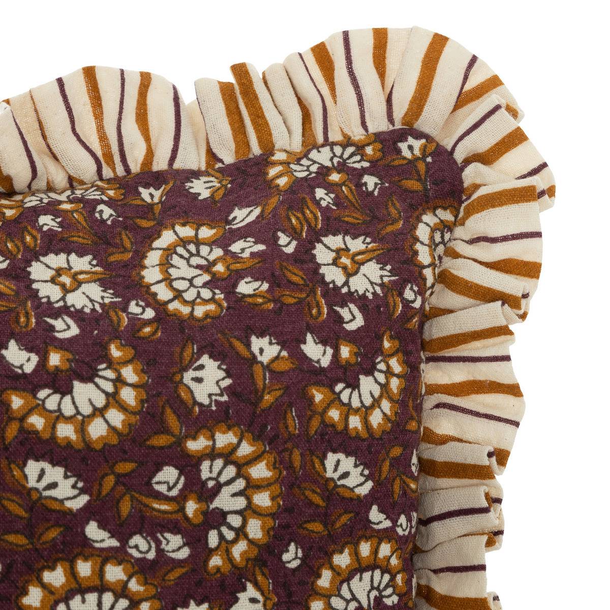 Coussin décoratif réversible à volant Violet et Cannelle  46 x 46 cm - Image 2