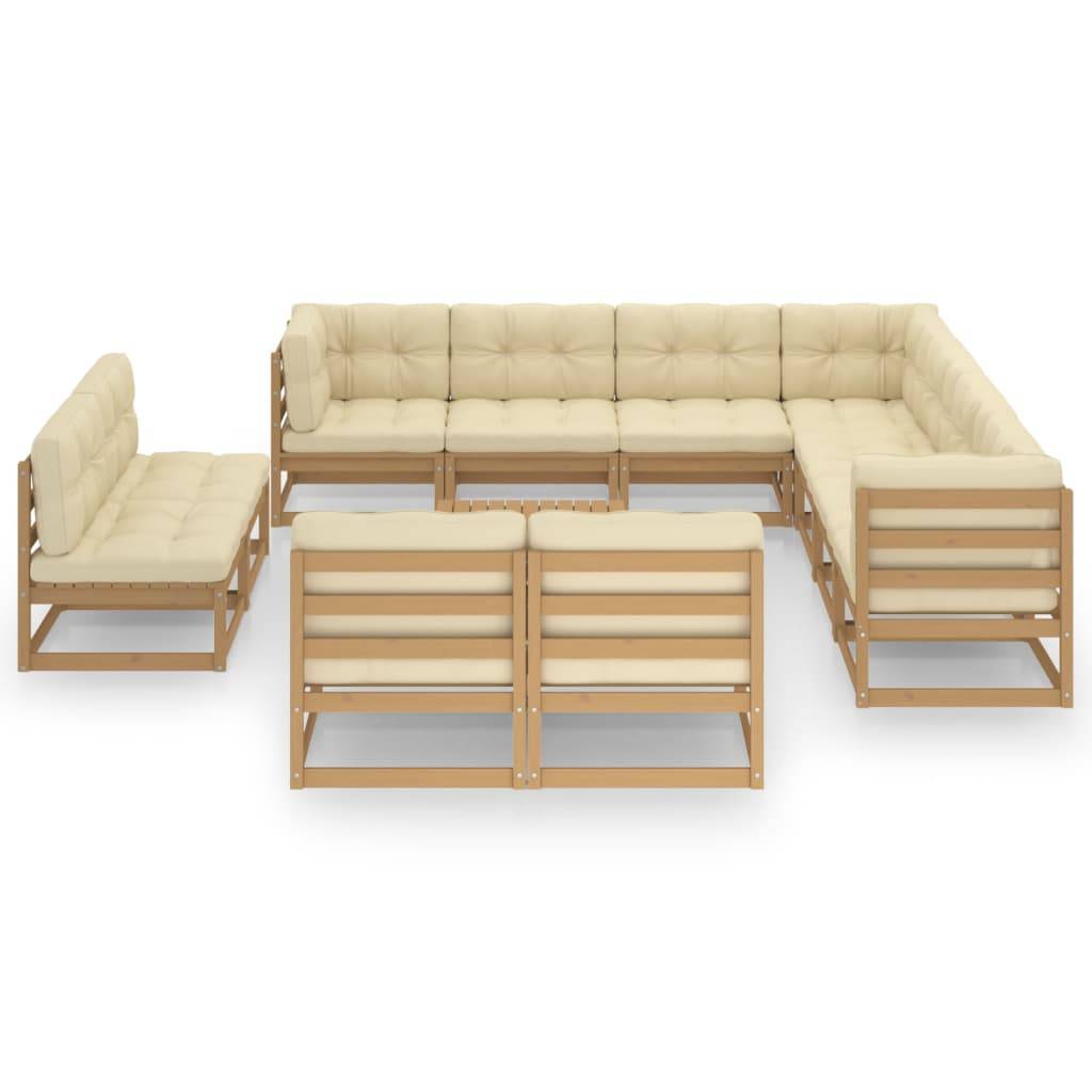 Helloshop26 - Salon de jardin meuble d'extérieur ensemble de mobilier 12 pièces avec coussins marron miel bois de pin - Image 2