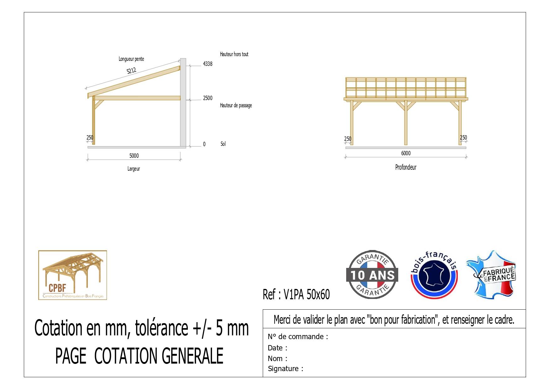Cpbf Charpentes - Carport adossé une pente 500cmx600cm, bois DOUGLAS Français (Charpente en bois-auvent-abri voiture) 30 m². Garantie 10 ans - Image 2