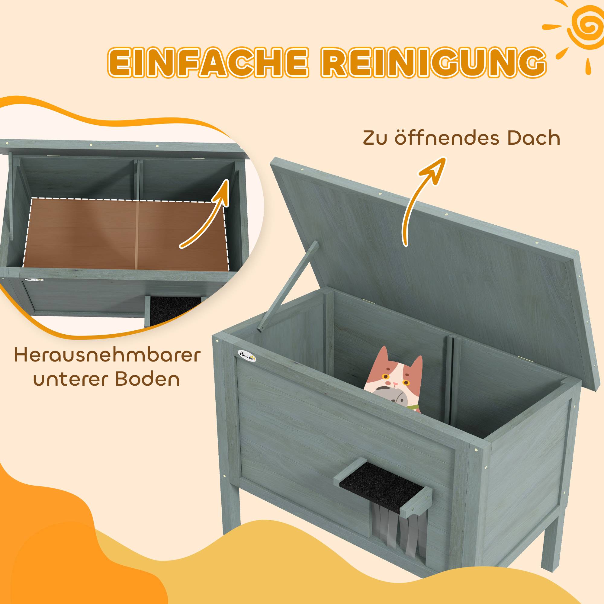 Sans Marque - Maison chat extérieur résistante intempéries, 1 fenêtre, 1 entrée, 85x50x68,5cm, Gris foncé+Noir - Image 7