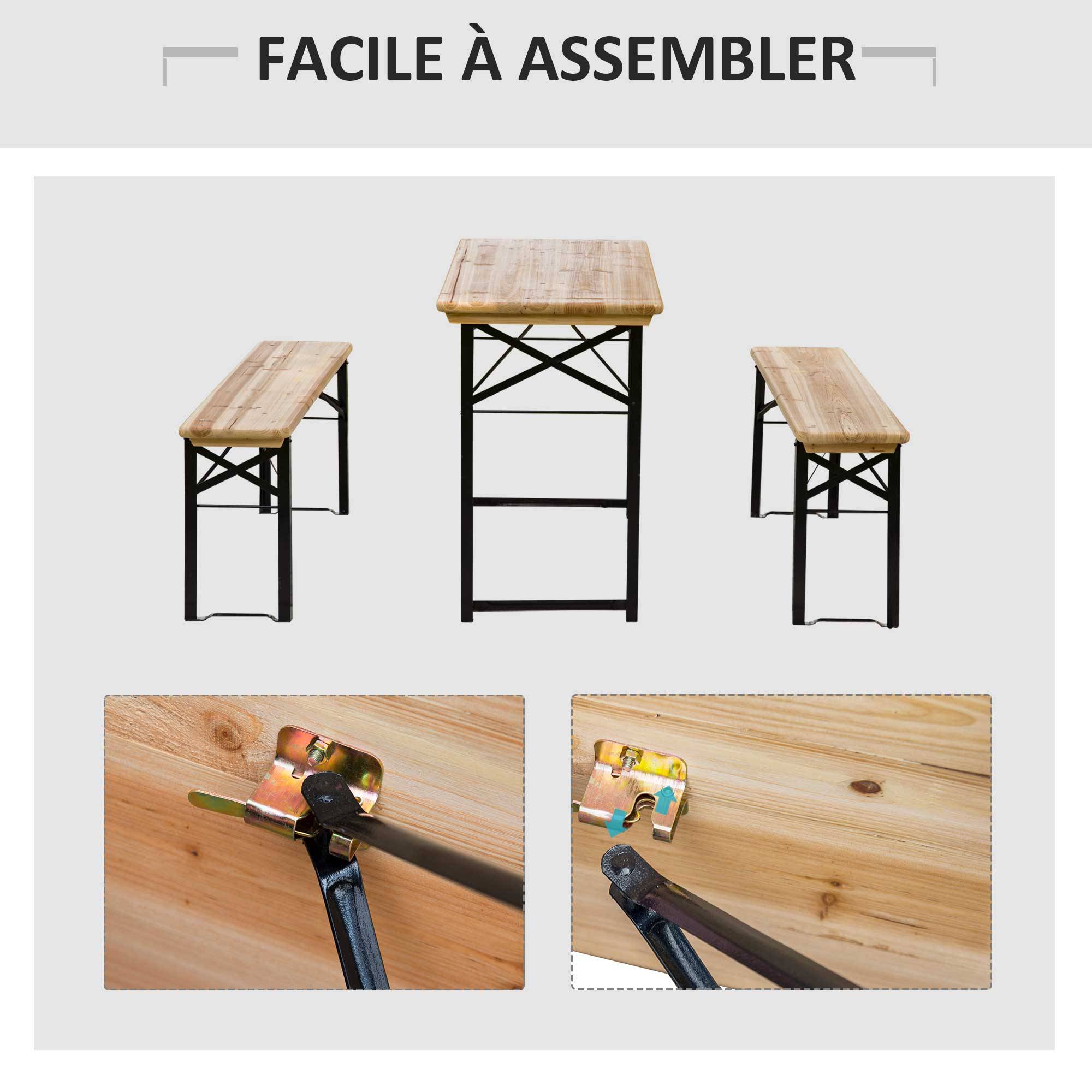 PANGIVO - Table pliante bois de sapin et métal noir 120 x 50 x 76 cm - PANGIVO - Image 8