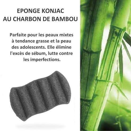 Sun&Sia - Éponge Konjac XL au Charbon de Bambou 100% Naturelle – Nettoie et Exfolie en Douceur - Peau Mixte, Grasse et Acnéique - Image 1