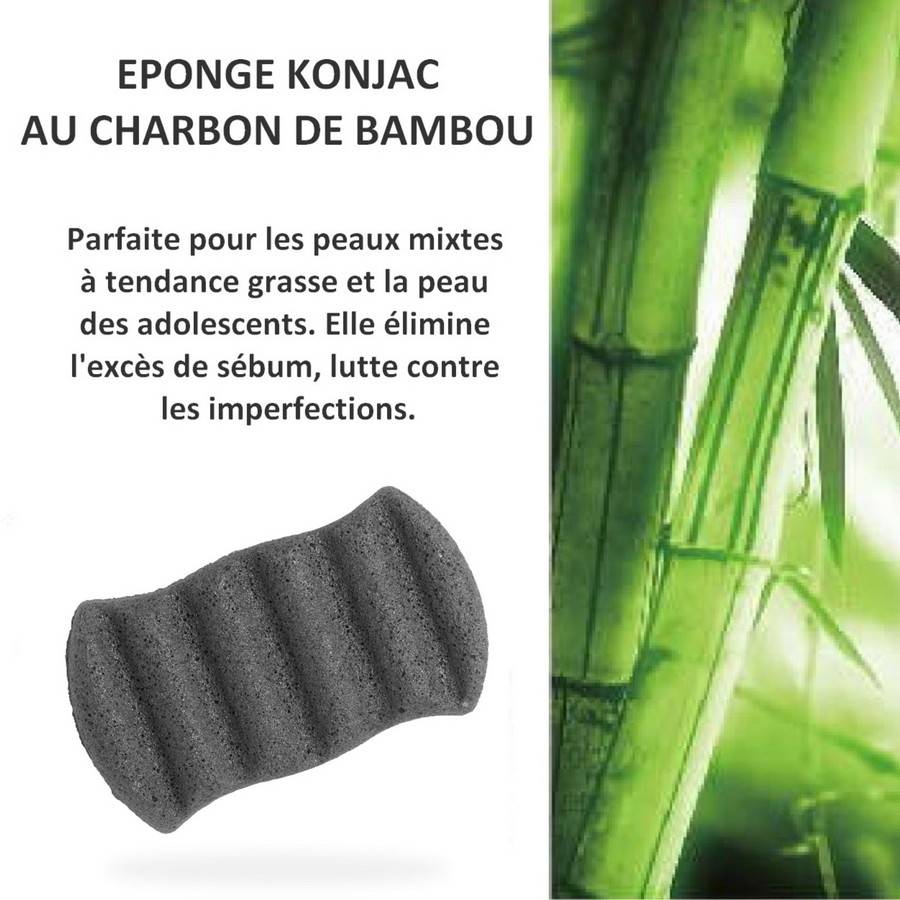 Sun&Sia - Éponge Konjac XL au Charbon de Bambou 100% Naturelle – Nettoie et Exfolie en Douceur - Peau Mixte, Grasse et Acnéique - Image 1