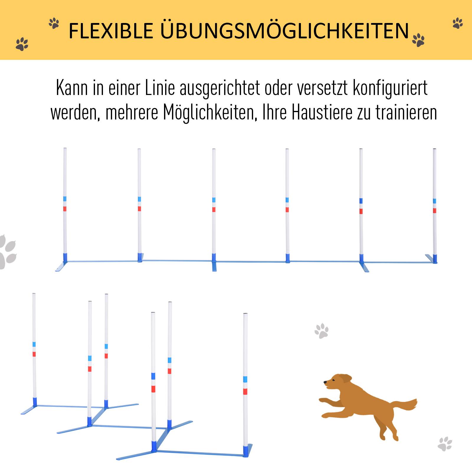 ComfortXL - Parcours agilité chien 6 pièces 305 x 60 x 94 cm slalom modulable pliable - ComfortXL Outdoor Living - Image 6