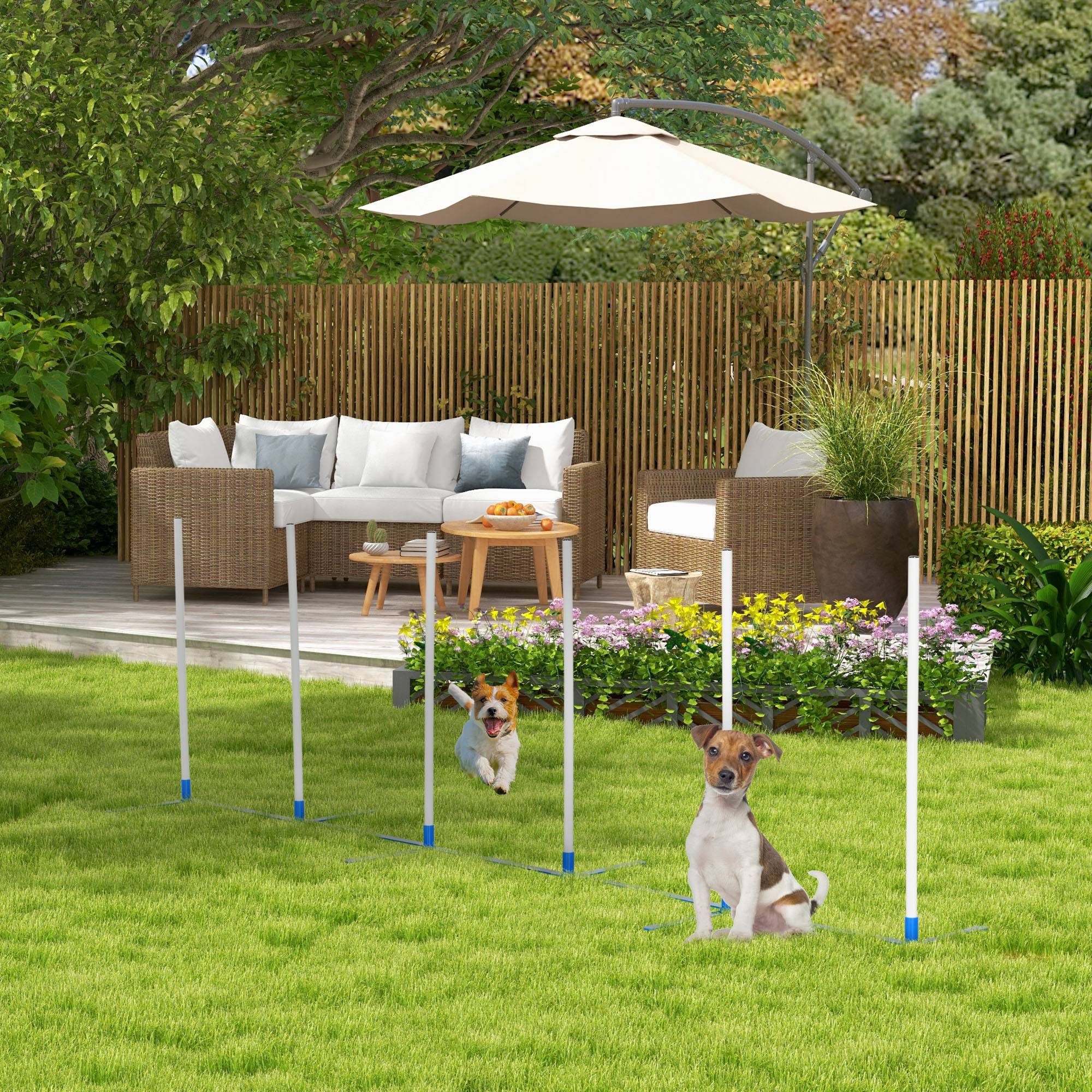 ComfortXL - Parcours agilité chien 6 pièces 305 x 60 x 94 cm slalom modulable pliable - ComfortXL Outdoor Living - Image 3