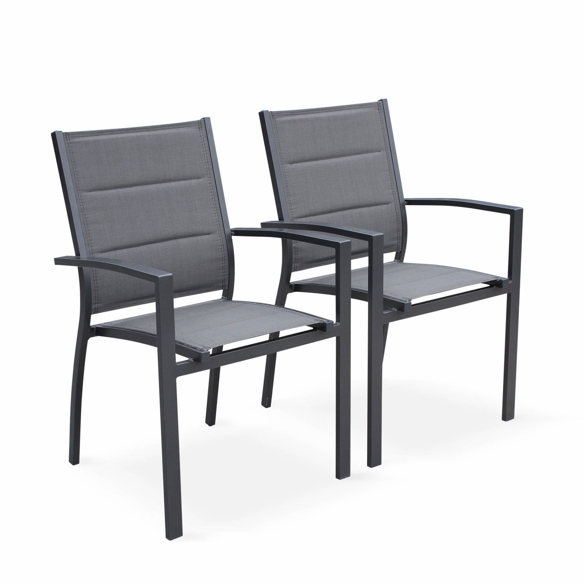 Table de jardin extensible aluminium + 8 assises Gris anthracite - Table en aluminium 200/300cm. plateau de verre. rallonge et 8 fauteuils en | sweeek - Image 5