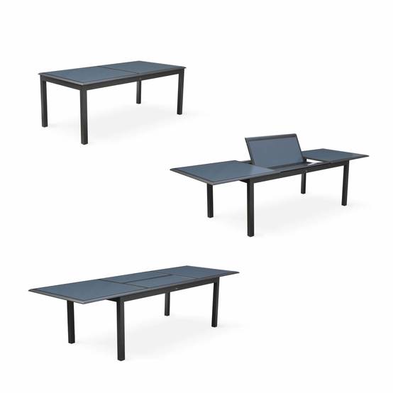 Table de jardin extensible aluminium + 8 assises Gris anthracite - Table en aluminium 200/300cm. plateau de verre. rallonge et 8 fauteuils en | sweeek - Image 4