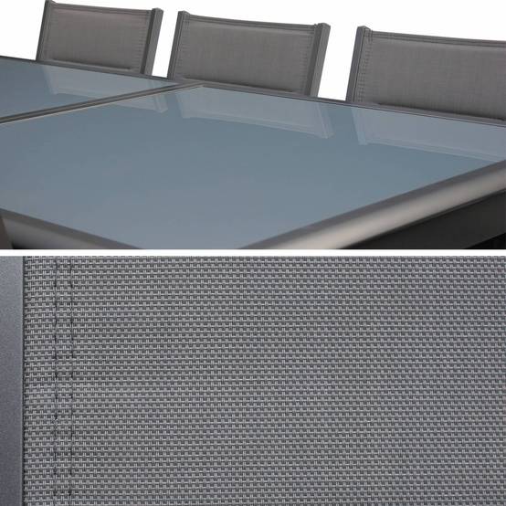 Table de jardin extensible aluminium + 8 assises Gris anthracite - Table en aluminium 200/300cm. plateau de verre. rallonge et 8 fauteuils en | sweeek - Image 6