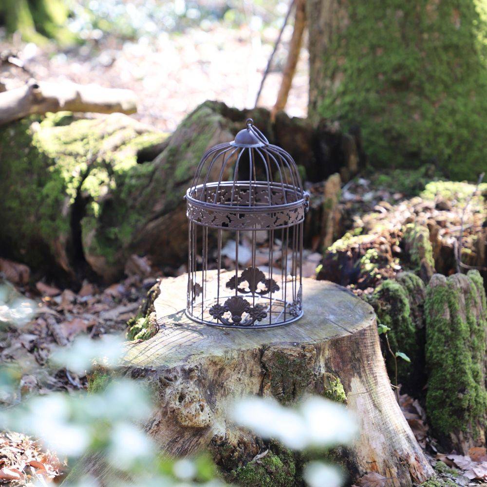 Cage à oiseaux décorative ancienne métal marron ø13x23cm Chemin de campagne - Image 2