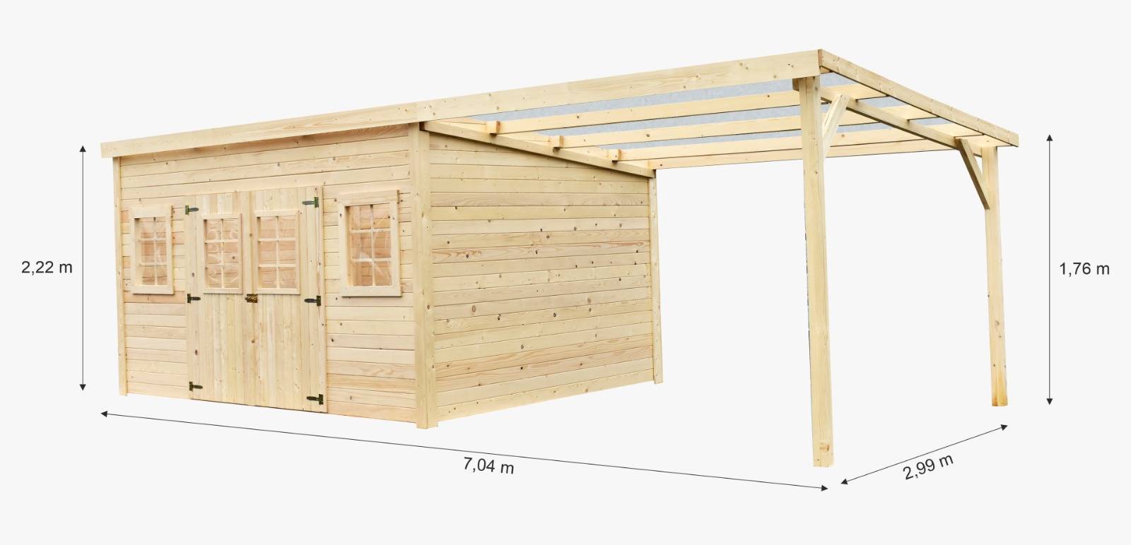 Habrita - Abri Madriers bois massif - 28 mm - surface extérieur 21,05 m2 avec bucher -Toit monopente - Toiture polycarbonate double peau - Image 3