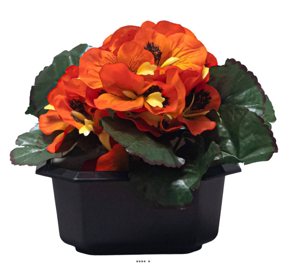 Bac carré fleurs artificielles Pensées Orange pour la Toussaint H 16 cm D 20 cm - couleur: Orange - Image 1
