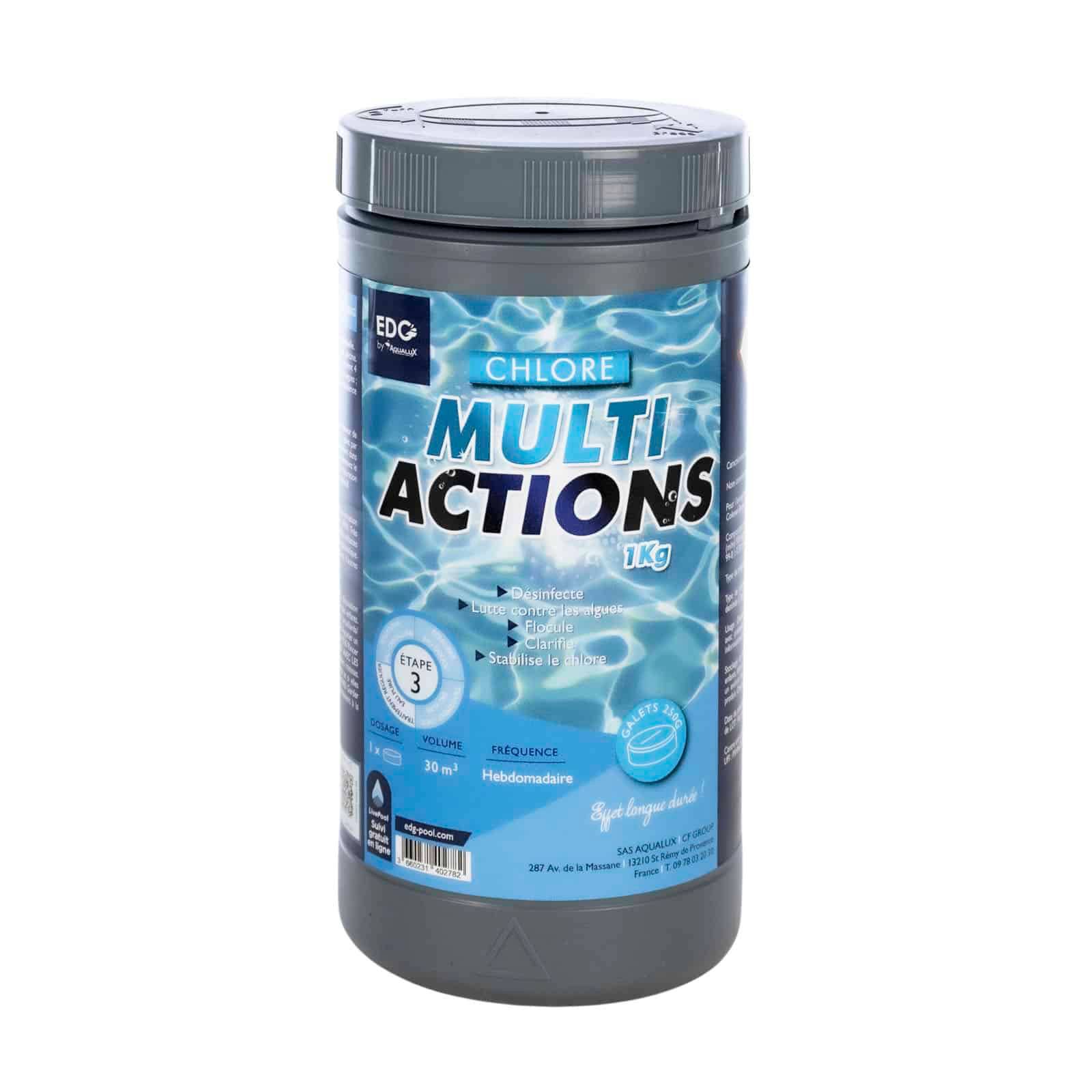 Chlore Multiactions Galet 250G 1Kg - Edg By Aqualux - Image 1