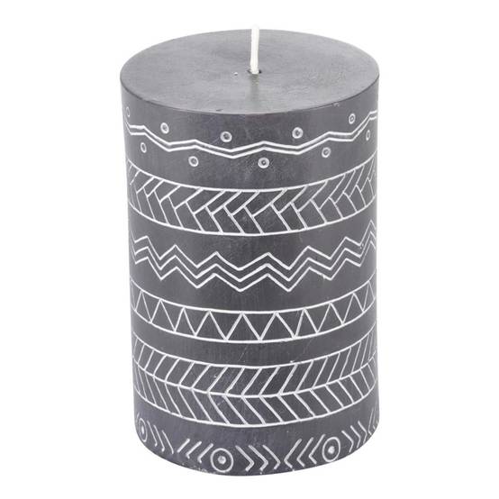 Bougie Pilier Embossée "Graphic Ethnic" 10cm Noir