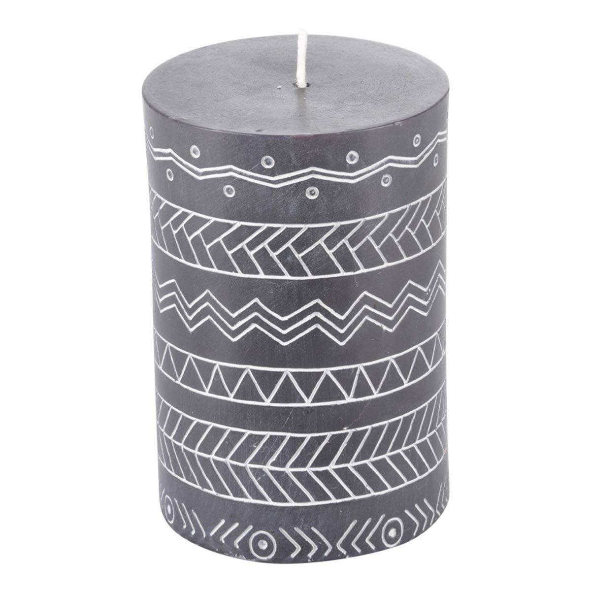 Bougie Pilier Embossée "Graphic Ethnic" 10cm Noir