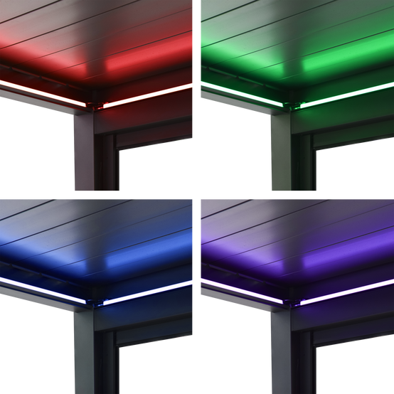 Pergola Bioclimatique Aluminium Adossée 32m² - 4x8m - Kit LED Inclus - Anthracite - 50 lames en Aluminium a 120 degrés - HALO - Image 8