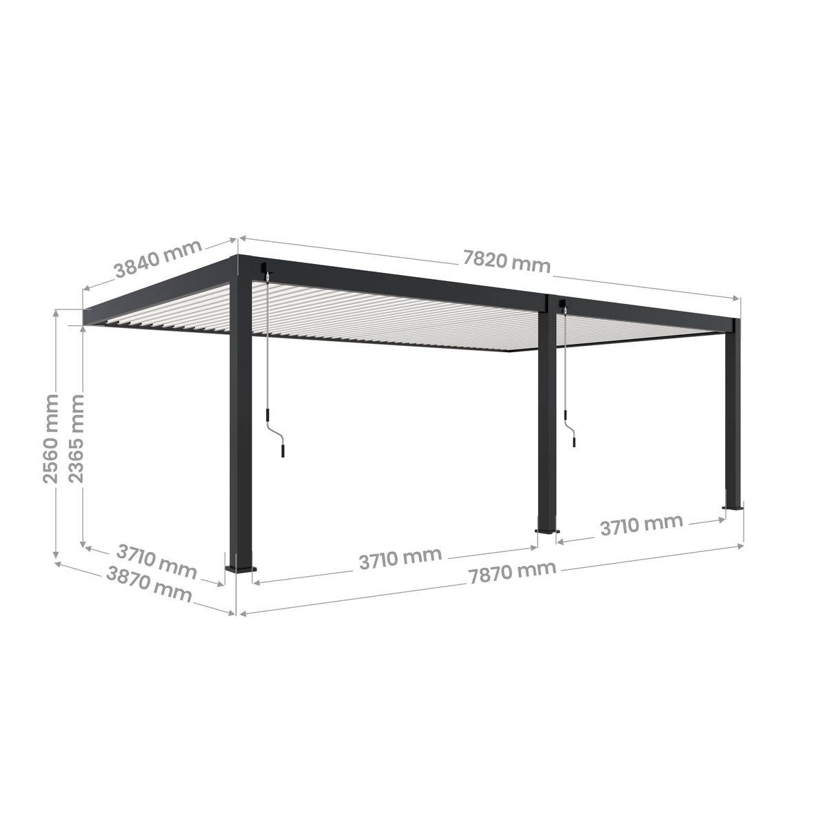 Direct Abris - Pergola Bioclimatique Aluminium Adossée 32m² - 4x8m - Kit LED Inclus  - Anthracite - 50 lames en Aluminium a 120 degrés - ELIOS - Image 5