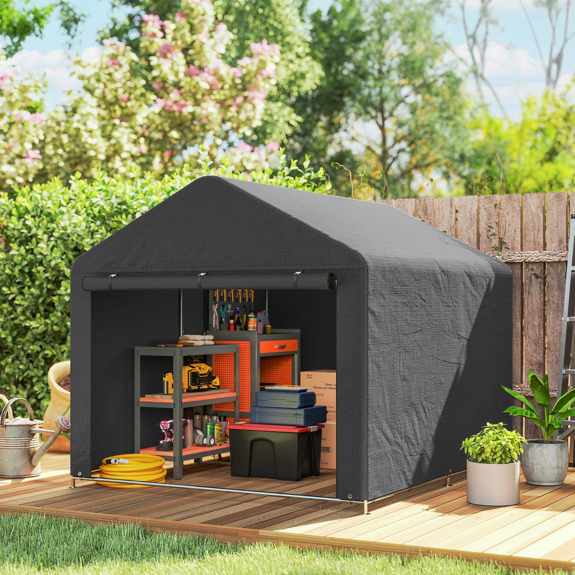 Outsunny - Abri de jardin porte enroulable fermeture éclair - pour vélo, moto, bois, outils - 200 x 238 x 183 cm - gris foncé - Outsunny - Image 4