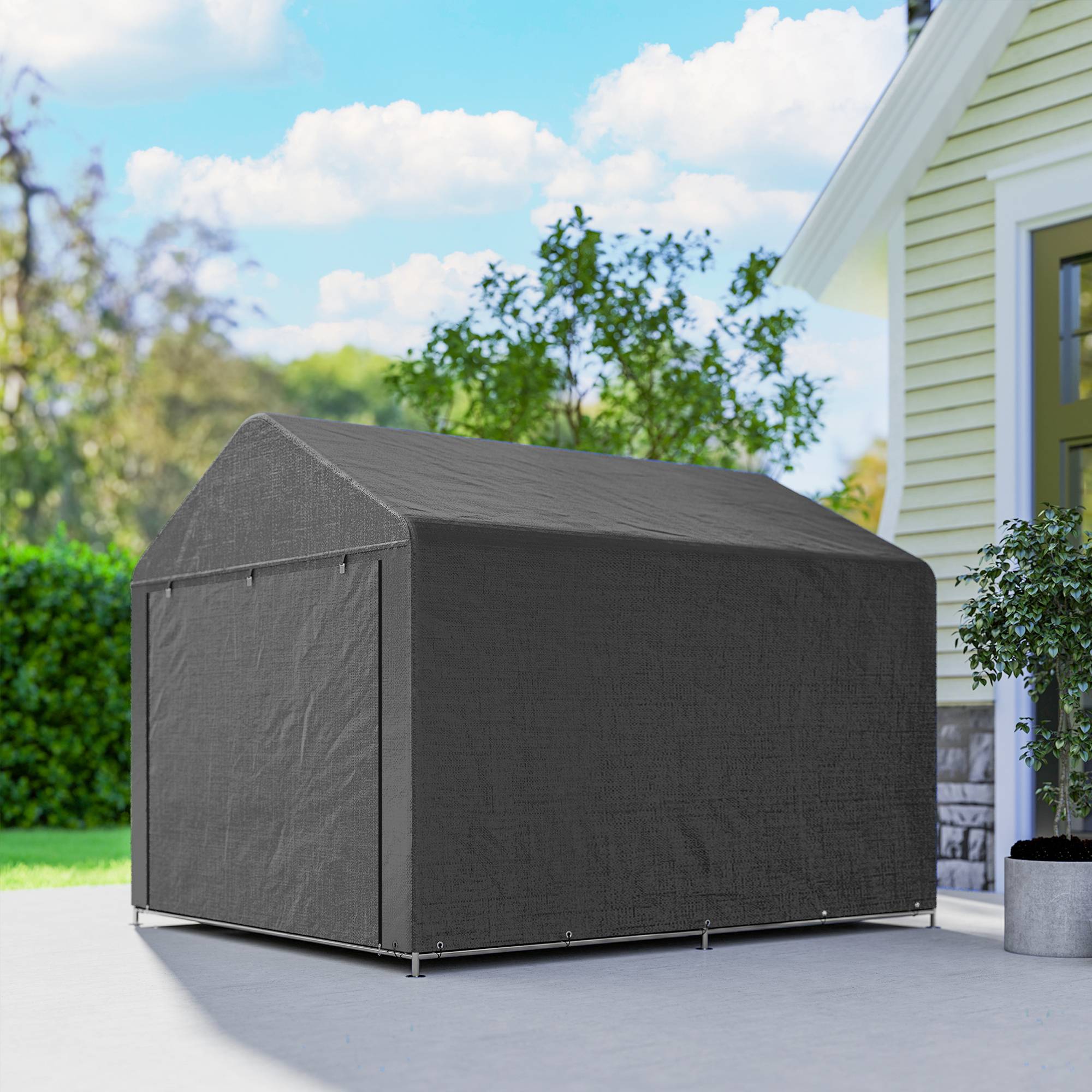 Outsunny - Abri de jardin porte enroulable fermeture éclair - pour vélo, moto, bois, outils - 200 x 238 x 183 cm - gris foncé - Outsunny - Image 7