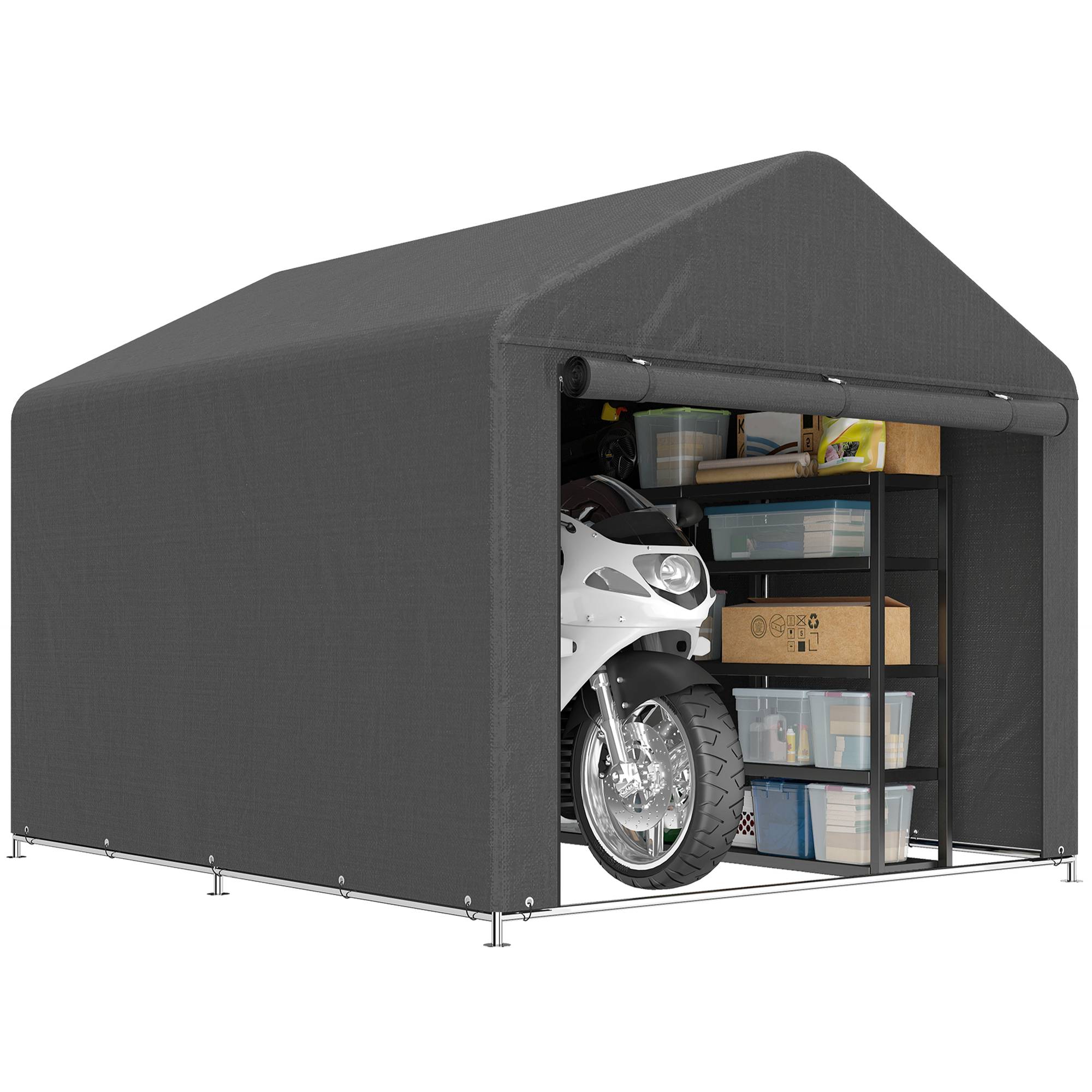 Outsunny - Abri de jardin porte enroulable fermeture éclair - pour vélo, moto, bois, outils - 200 x 238 x 183 cm - gris foncé - Outsunny - Image 1
