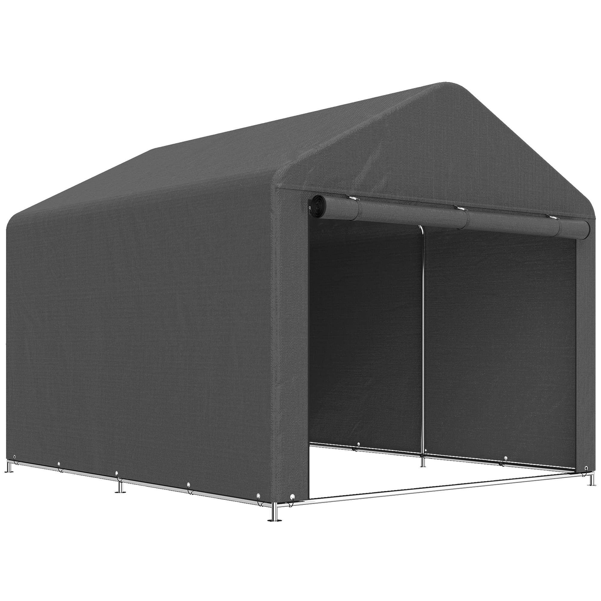 Outsunny - Abri de jardin porte enroulable fermeture éclair - pour vélo, moto, bois, outils - 200 x 238 x 183 cm - gris foncé - Outsunny - Image 9