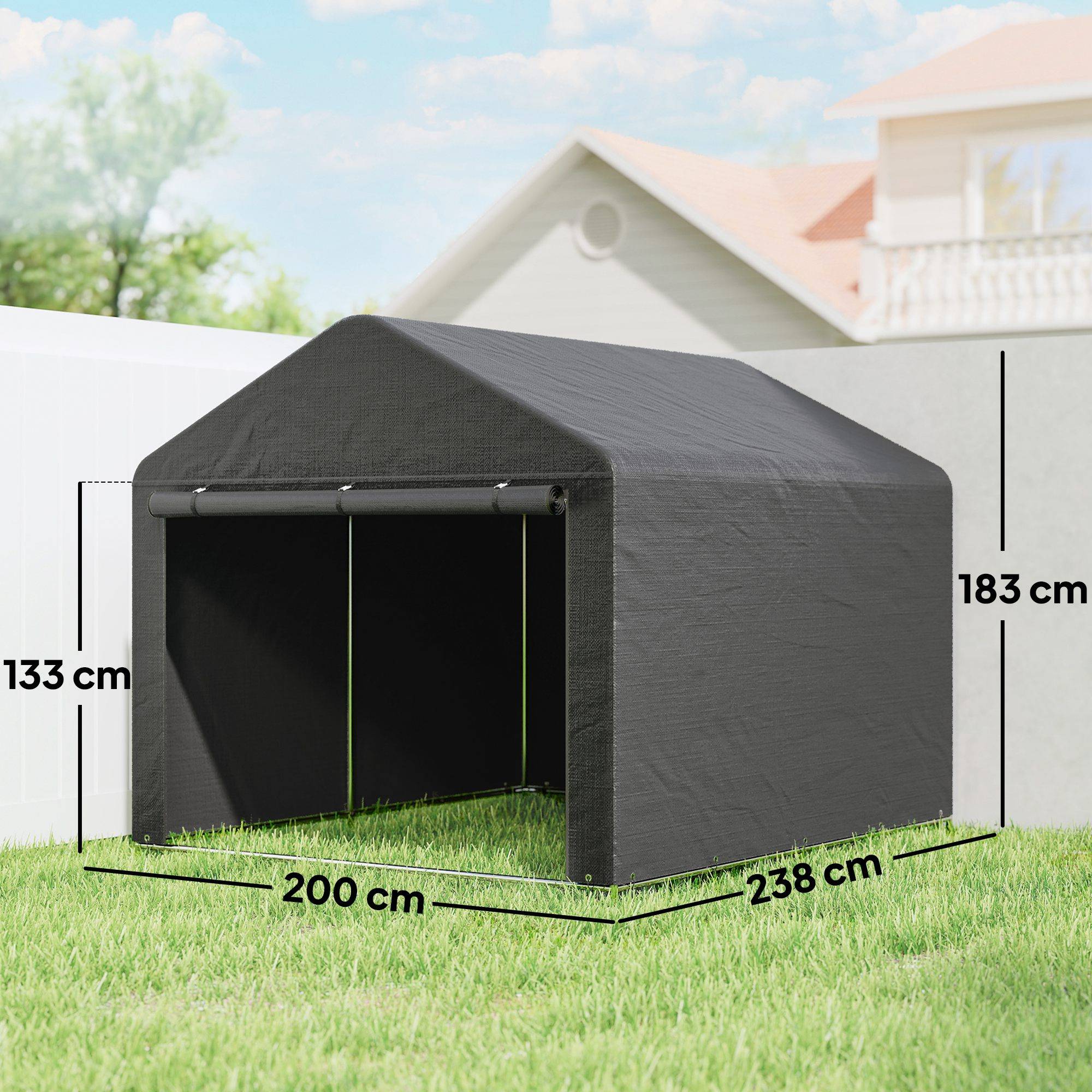 Outsunny - Abri de jardin porte enroulable fermeture éclair - pour vélo, moto, bois, outils - 200 x 238 x 183 cm - gris foncé - Outsunny - Image 3