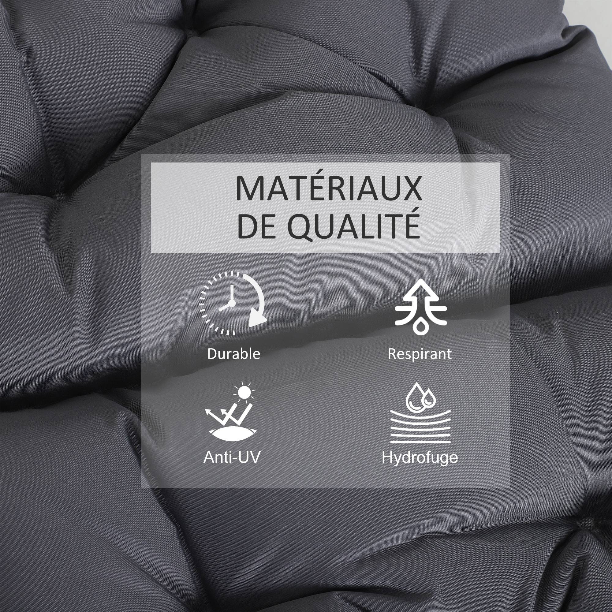 Maison Chic - Lot de 2 coussins de chaise d'extérieur, galette de chaise, coussins de jardin pour terrasse ou balcon, 98 x 50 x 8 cm, gris - Image 7