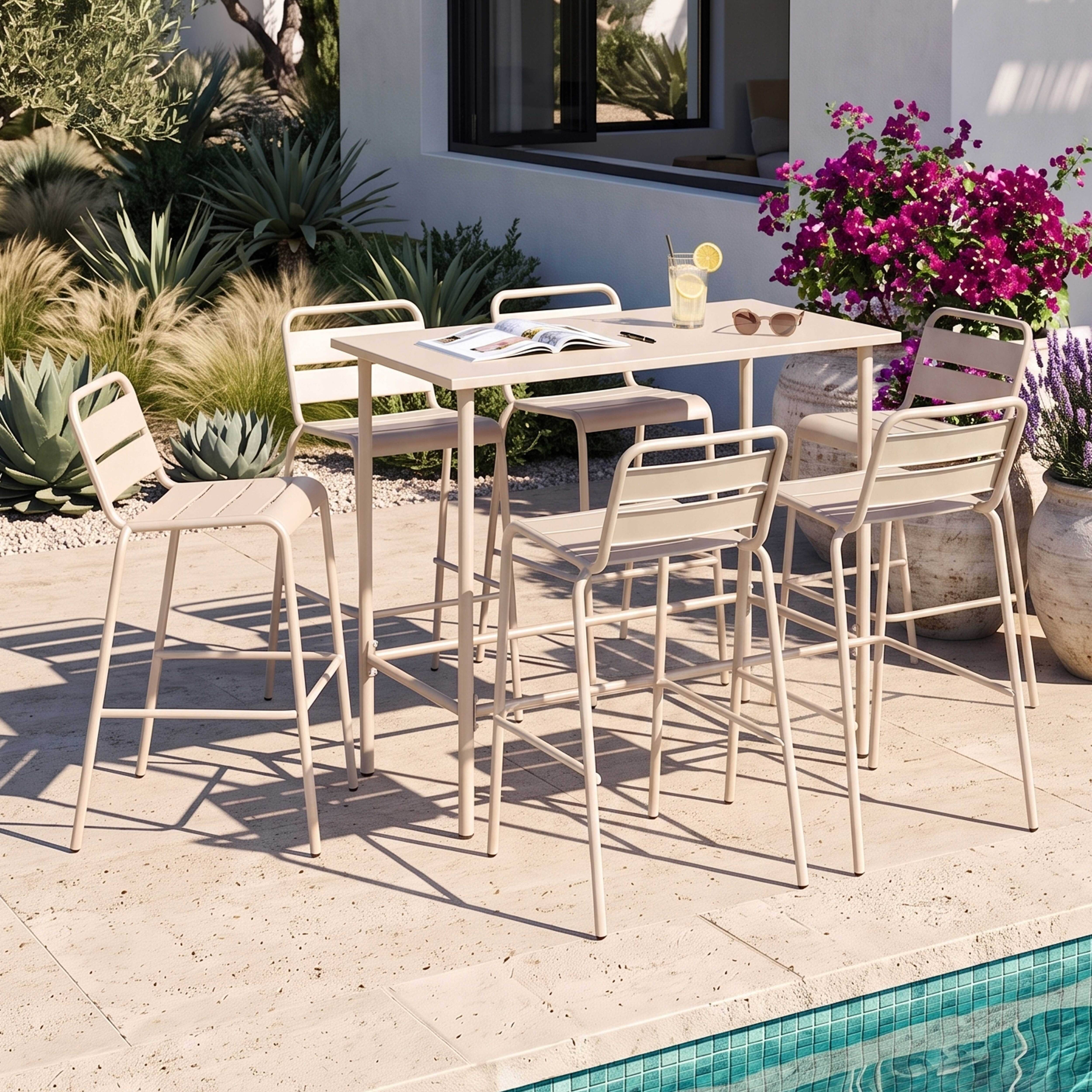 Oviala - Ensemble table haute de jardin et 6 chaises en métal ivoire Palavas - Oviala - Image 2