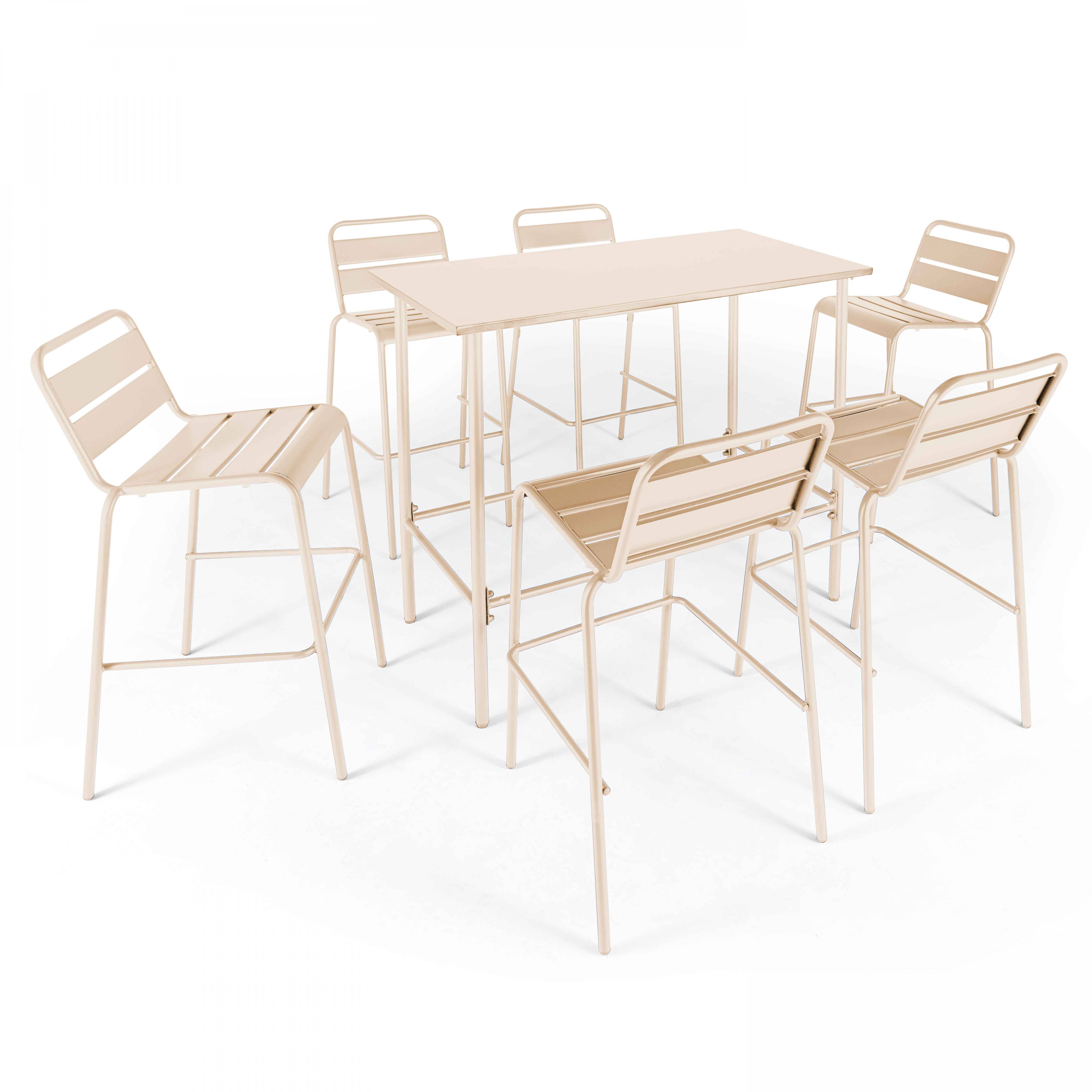 Oviala - Ensemble table haute de jardin et 6 chaises en métal ivoire Palavas - Oviala - Image 1