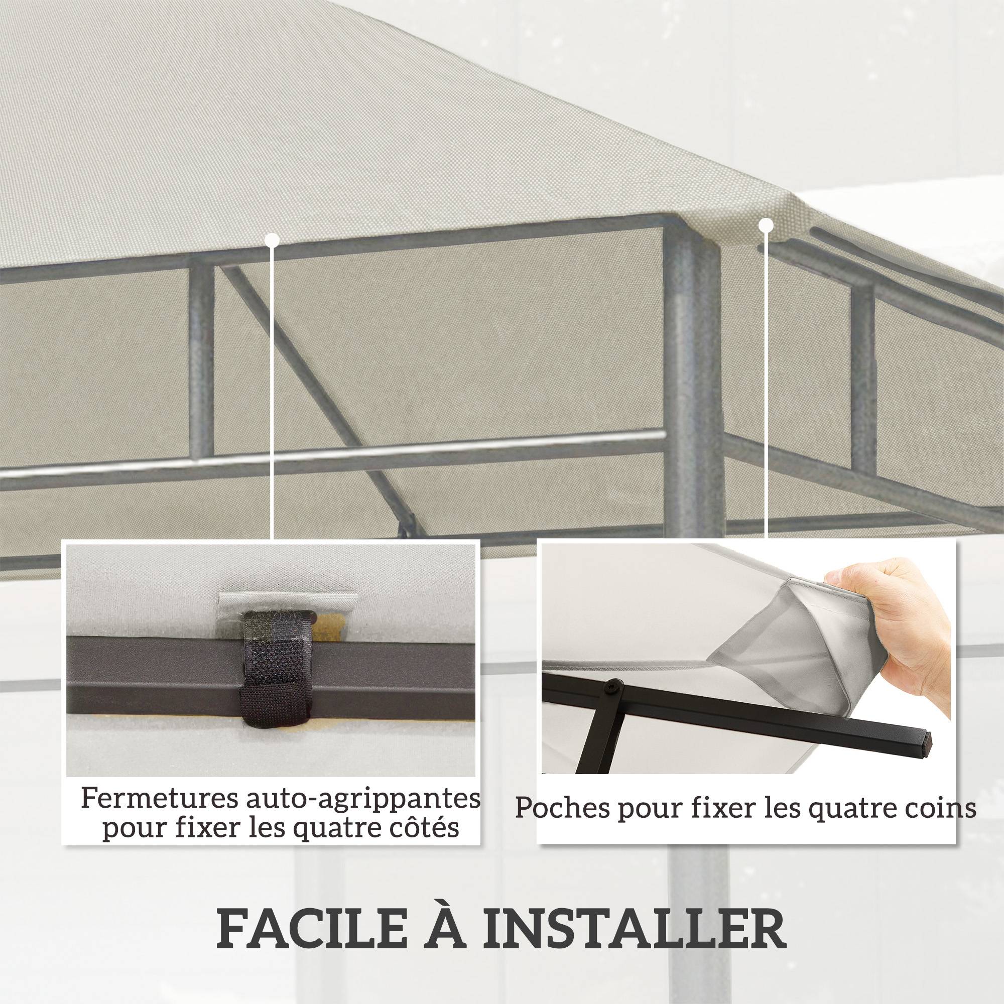 Toile de rechange pour pavillon tonnelle tente toit de remplacement gazebo de jardin polyester 180 g/m² 3 x 3 m gris - Image 7