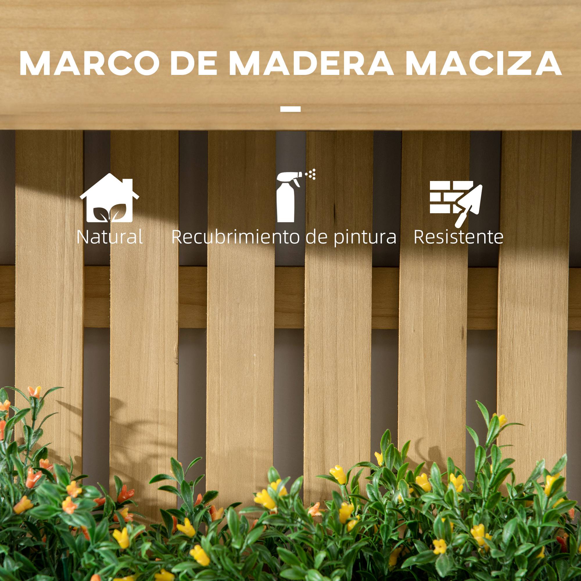 Jardinière murale en bois avec treillis et 3 pots amovibles pour jardin, terrasse ou patio, 60 x 16 x 80 cm, couleur naturelle - Image 10