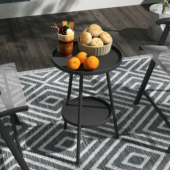 Table de jardin ronde à 2 niveaux avec rebords surélevés et plateau inférieur pour une utilisation intérieure et extérieure Ø32 x 51 cm Noir - Image 3