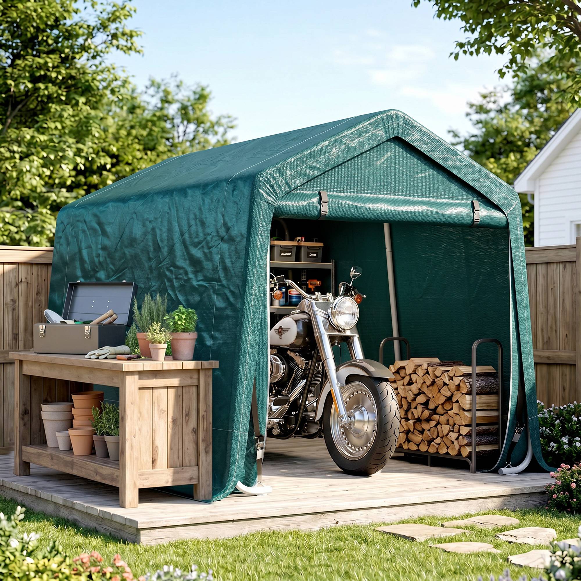 Tente de jardin extérieure de 2,4 x 2 x 2 m, abri de jardin avec 2 portes zippées, imperméable, résistante aux UV, verte - Image 4