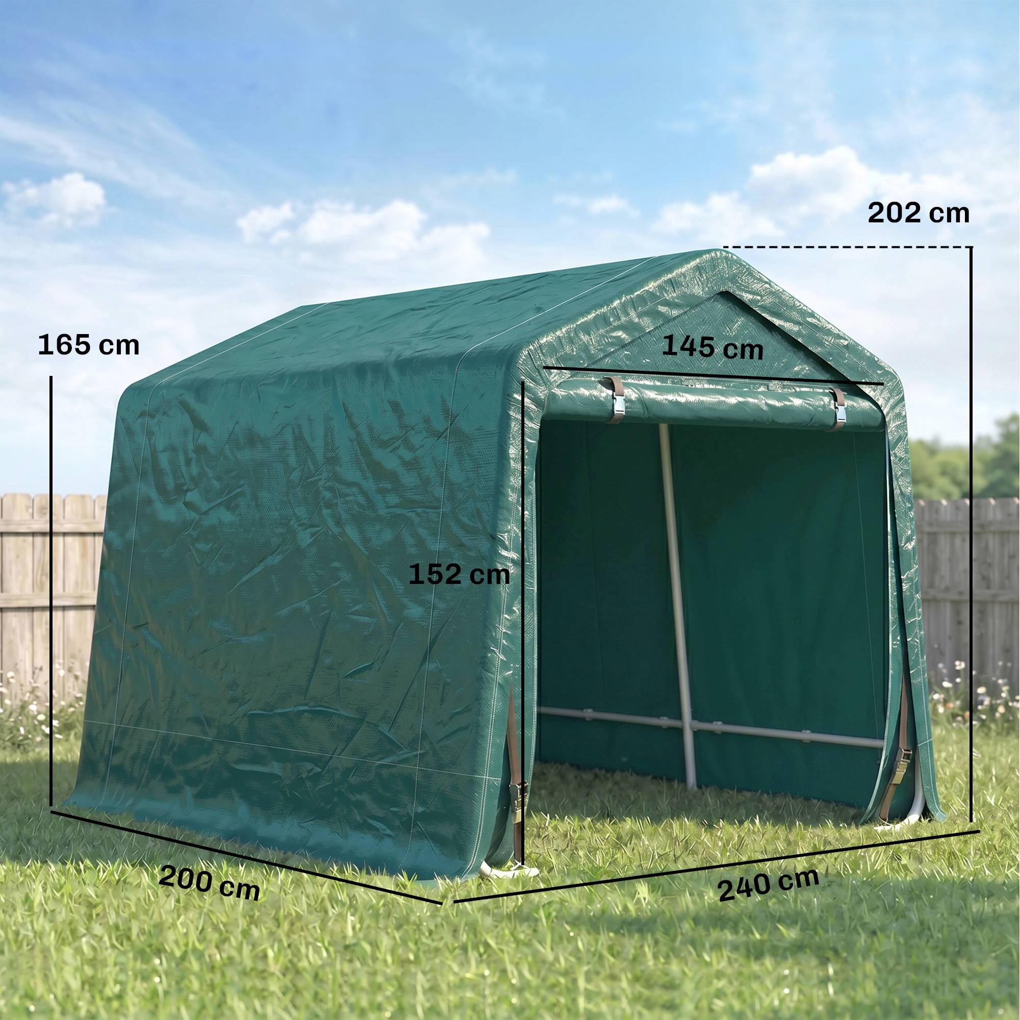Tente de jardin extérieure de 2,4 x 2 x 2 m, abri de jardin avec 2 portes zippées, imperméable, résistante aux UV, verte - Image 5