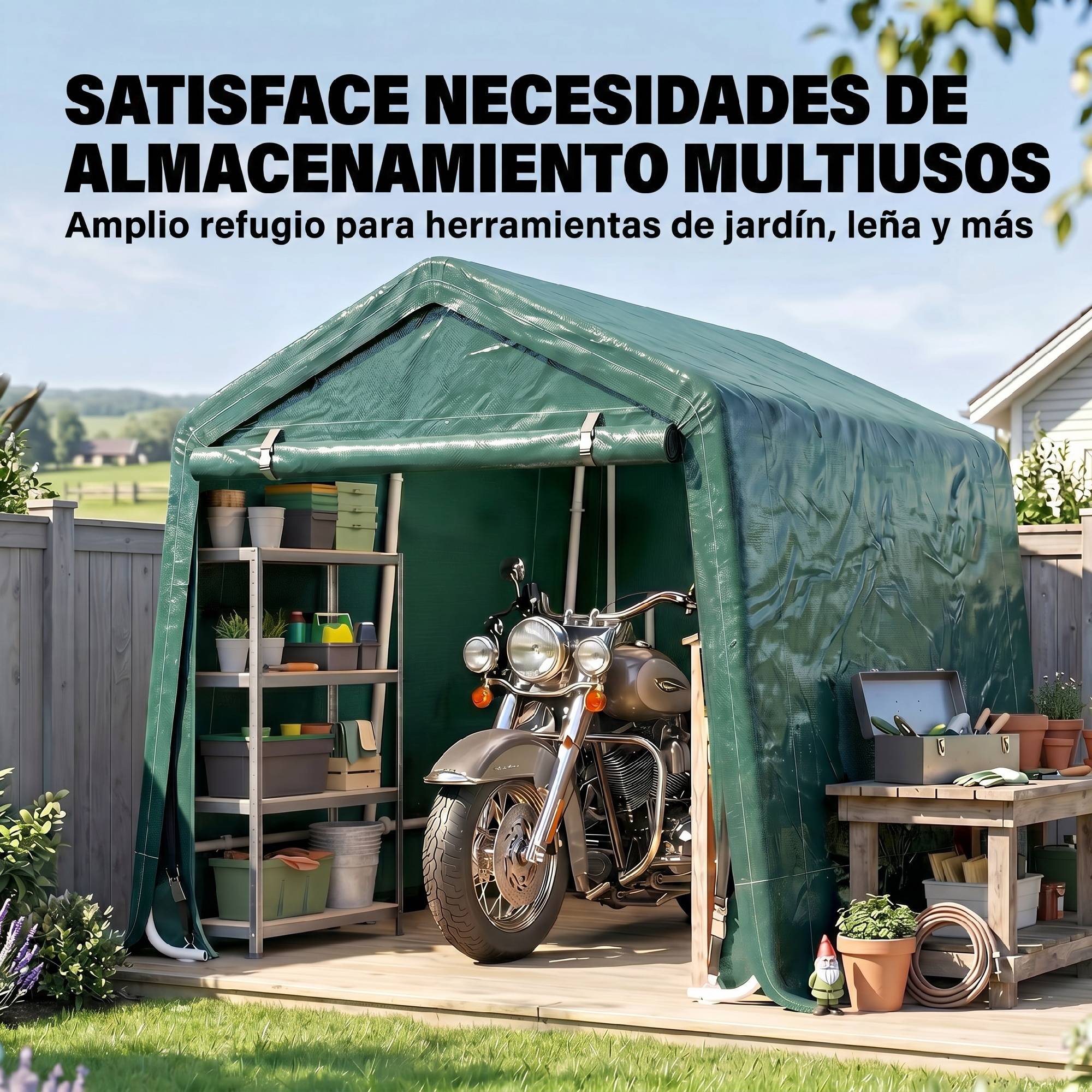 Tente de jardin extérieure de 2,4 x 2 x 2 m, abri de jardin avec 2 portes zippées, imperméable, résistante aux UV, verte - Image 9