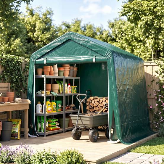 Tente de jardin extérieure de 2,4 x 2 x 2 m, abri de jardin avec 2 portes zippées, imperméable, résistante aux UV, verte - Image 3