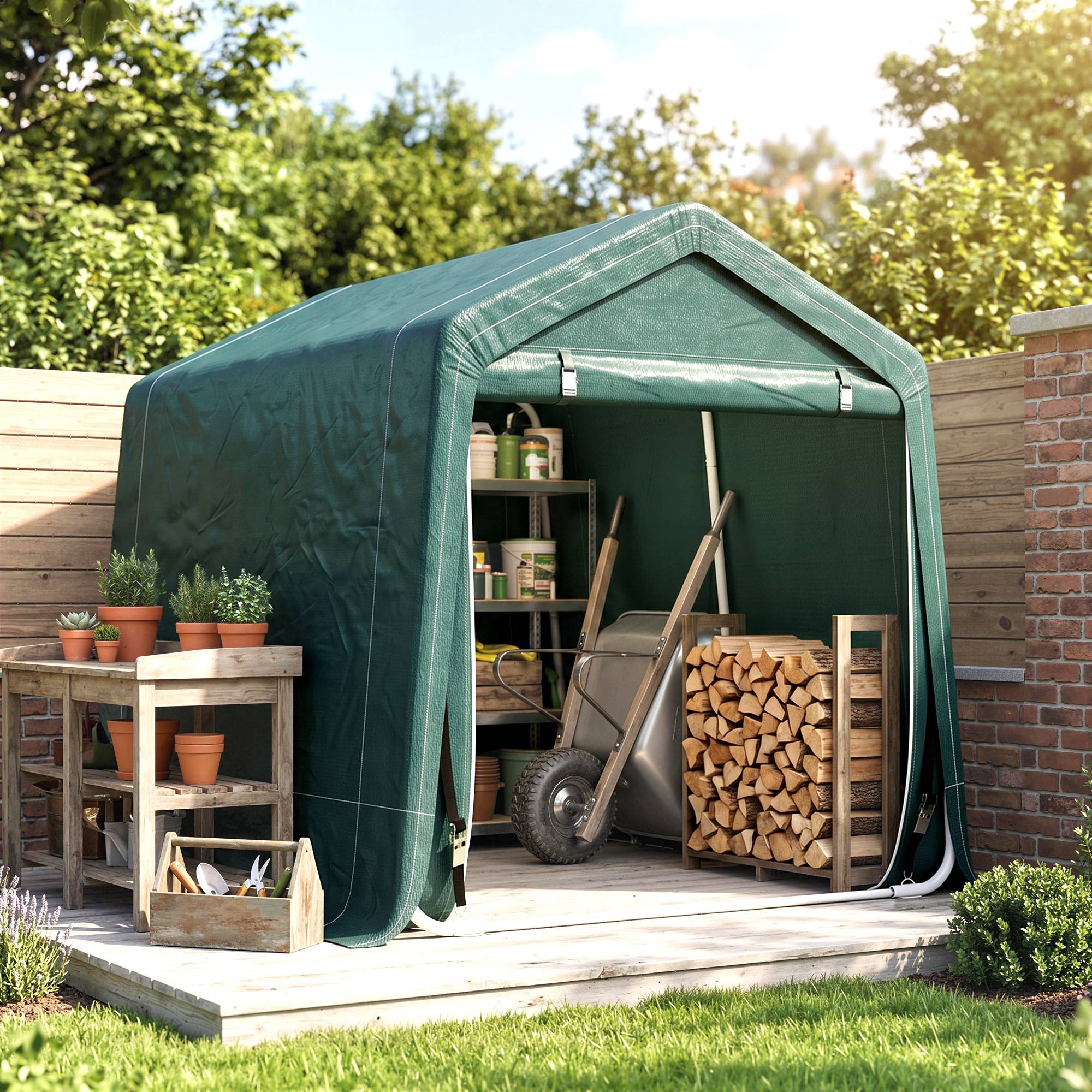 Tente de jardin extérieure de 2,4 x 2 x 2 m, abri de jardin avec 2 portes zippées, imperméable, résistante aux UV, verte - Image 10