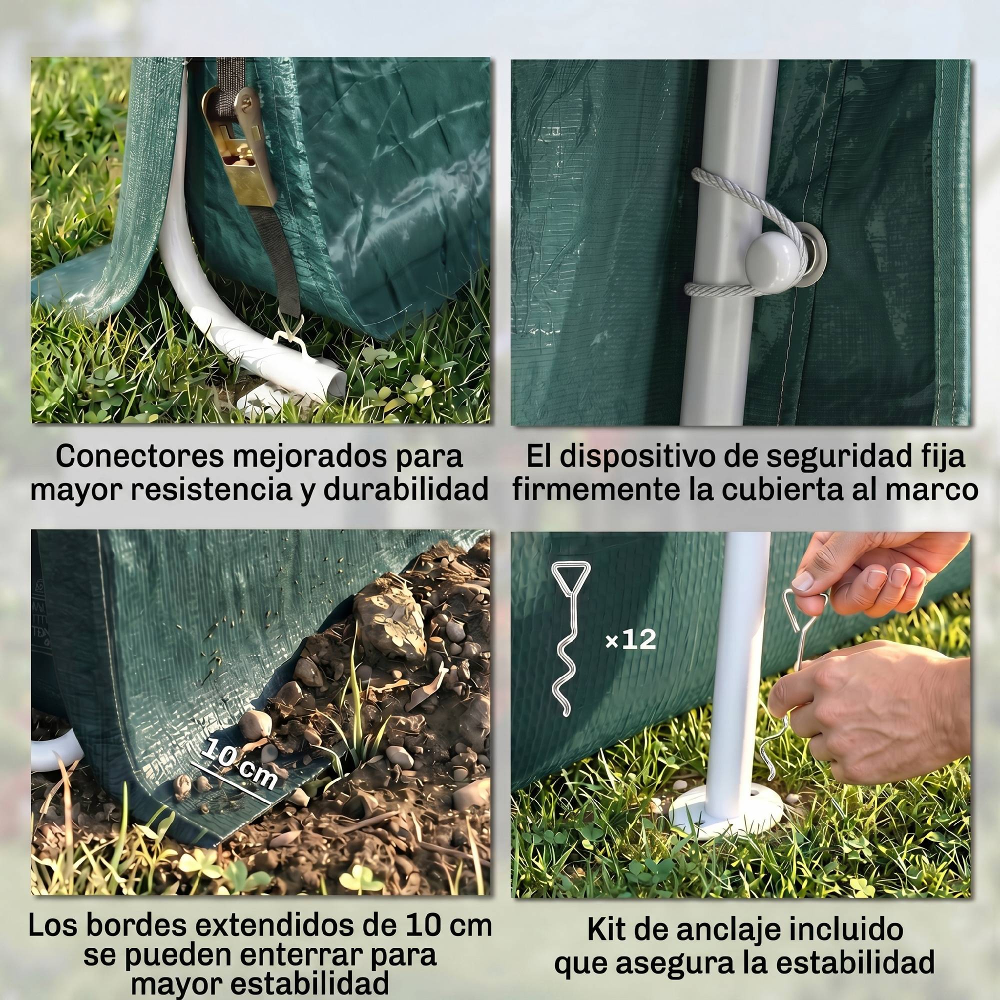 Tente de jardin extérieure de 2,4 x 2 x 2 m, abri de jardin avec 2 portes zippées, imperméable, résistante aux UV, verte - Image 8