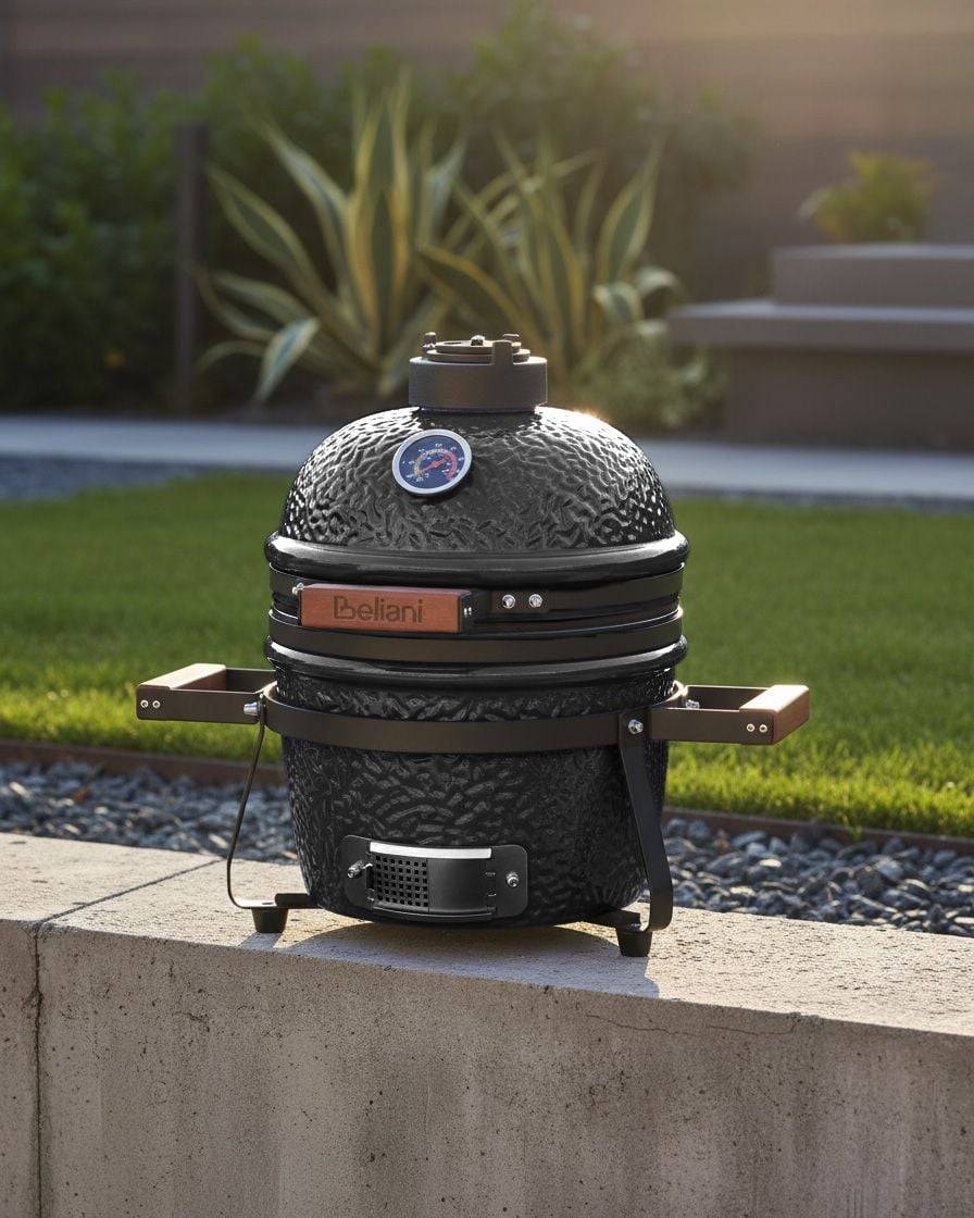 Beliani - Gril à charbon de bois Céramique Noir KAMADO - 54x35x48- Beliani - Image 1