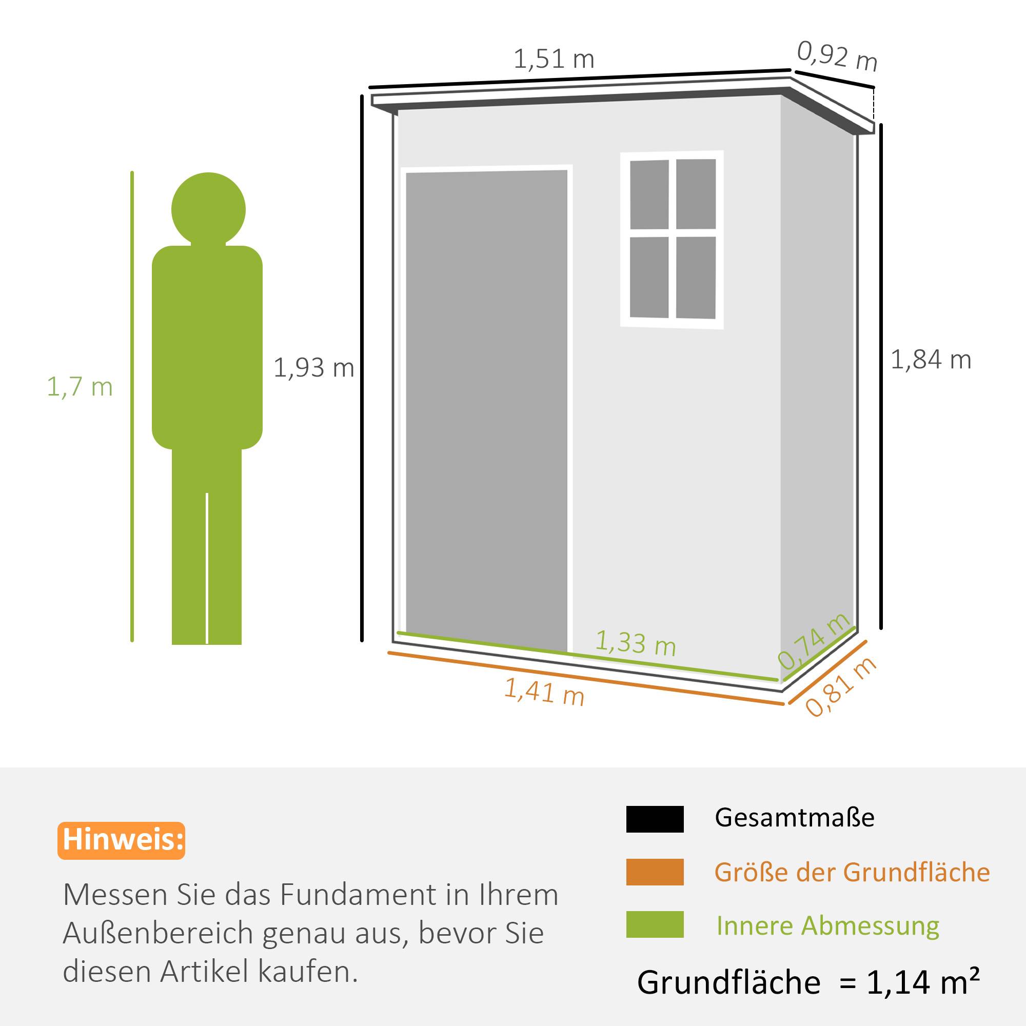 Abri de jardin plastique 1,14 m² 151x92x193 cm toit monopente plancher fenêtre gris cabane jardin rangement extérieur - Image 5