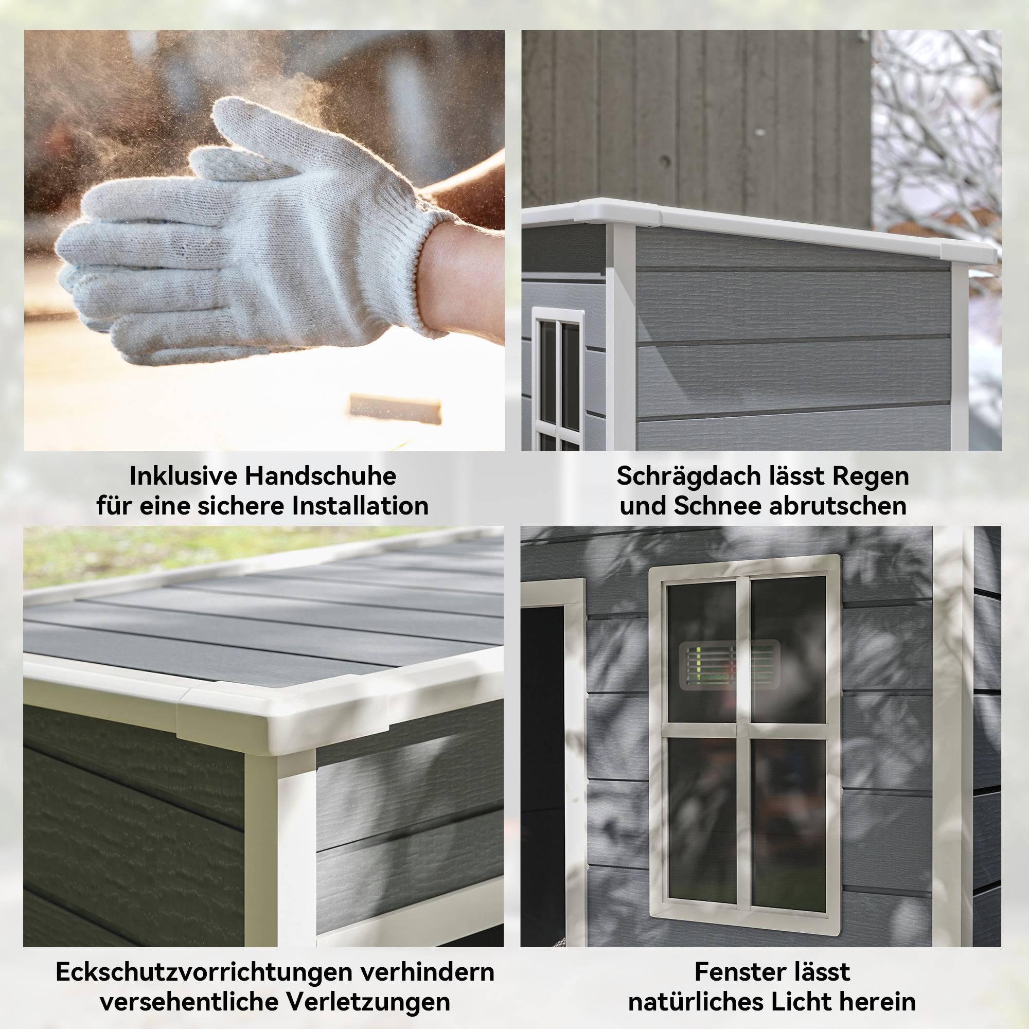 Abri de jardin plastique 1,14 m² 151x92x193 cm toit monopente plancher fenêtre gris cabane jardin rangement extérieur - Image 10