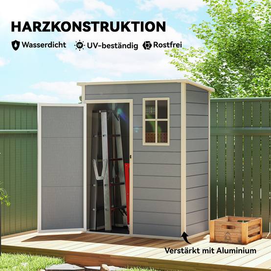 Abri de jardin plastique 1,14 m² 151x92x193 cm toit monopente plancher fenêtre gris cabane jardin rangement extérieur - Image 7