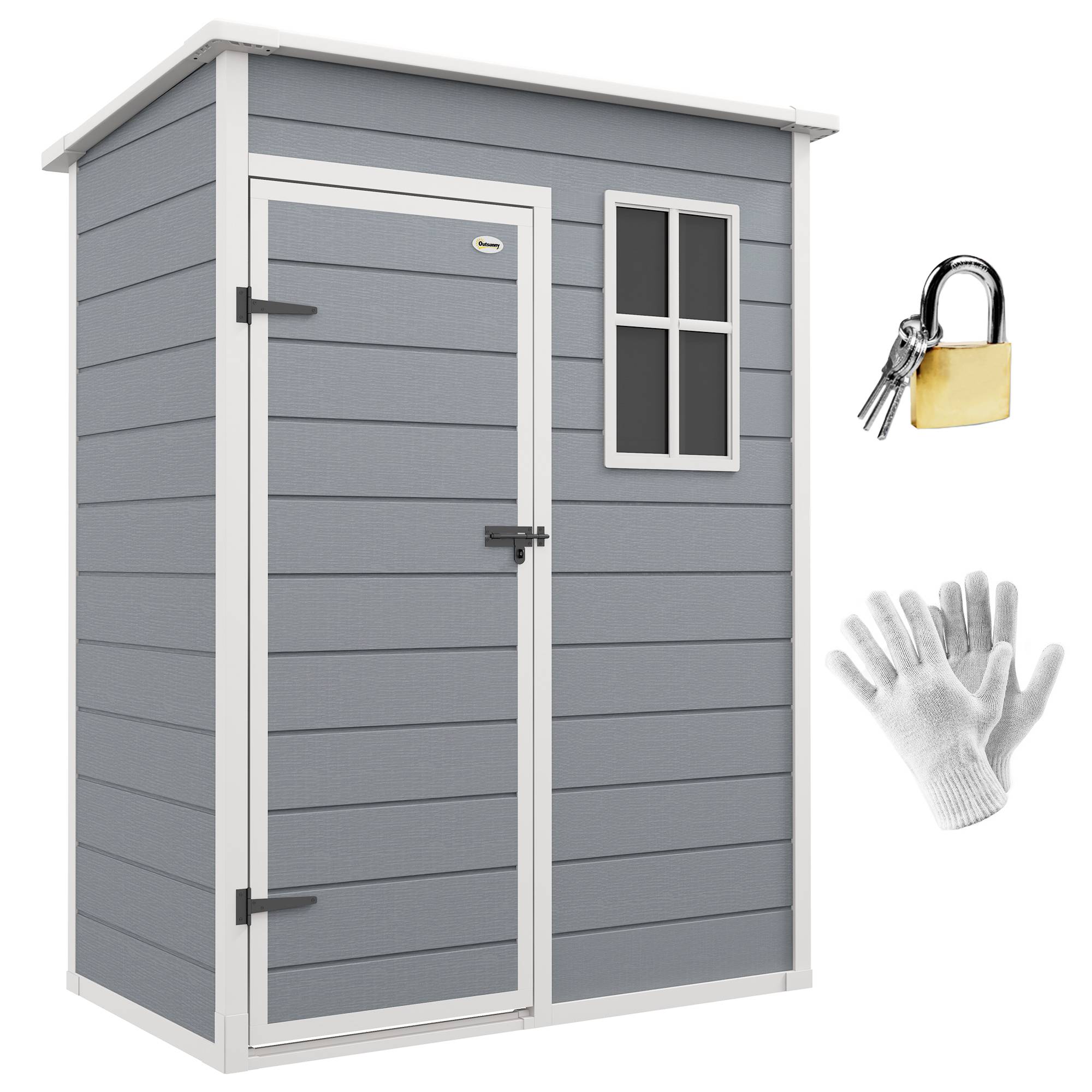Abri de jardin plastique 1,14 m² 151x92x193 cm toit monopente plancher fenêtre gris cabane jardin rangement extérieur - Image 1