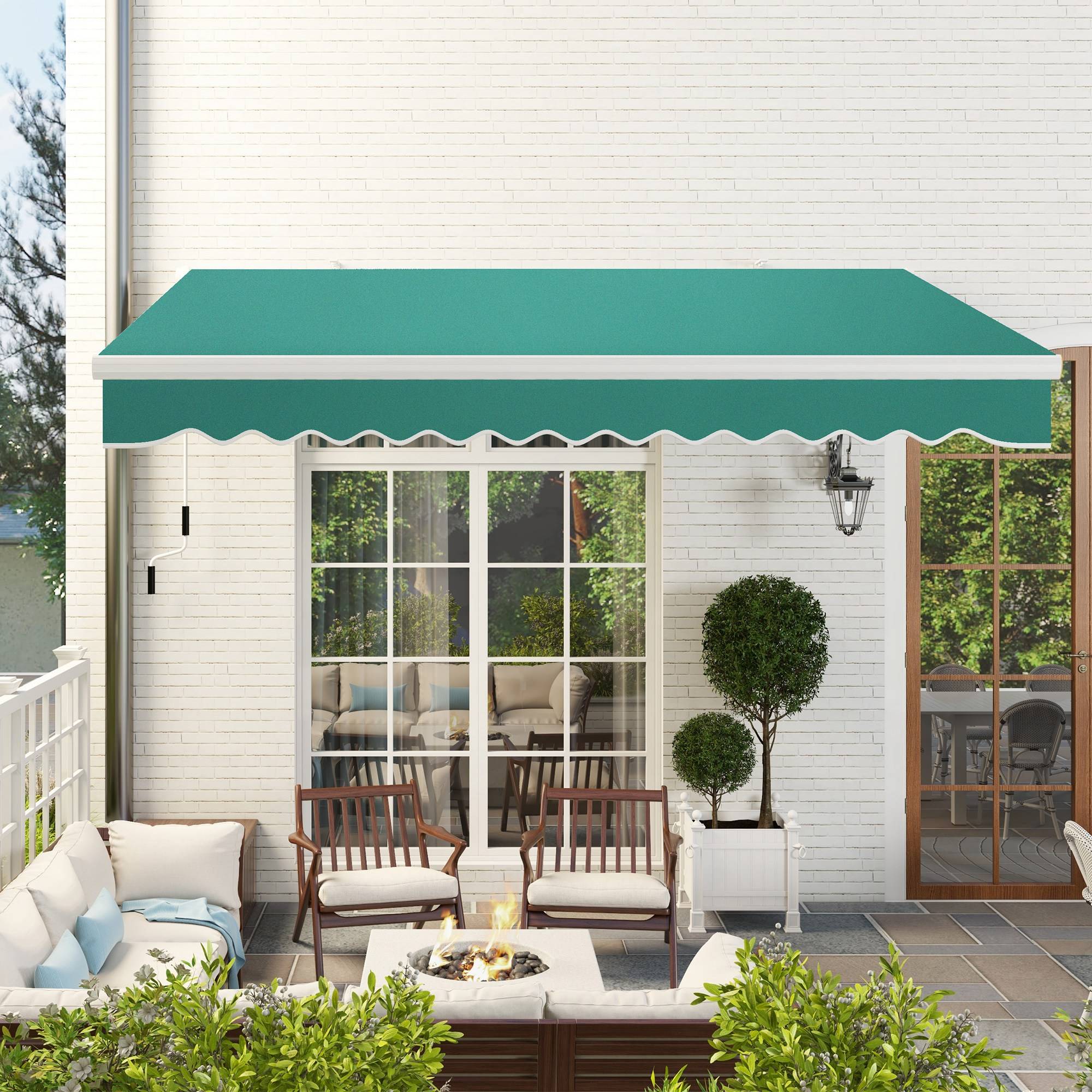 Store banne manuelle 395 x 245 cm avec manivelle, pour balcon, terrasse ou patio, en aluminium et toile polyester 280 g/m², anti-UV, verte - Image 4