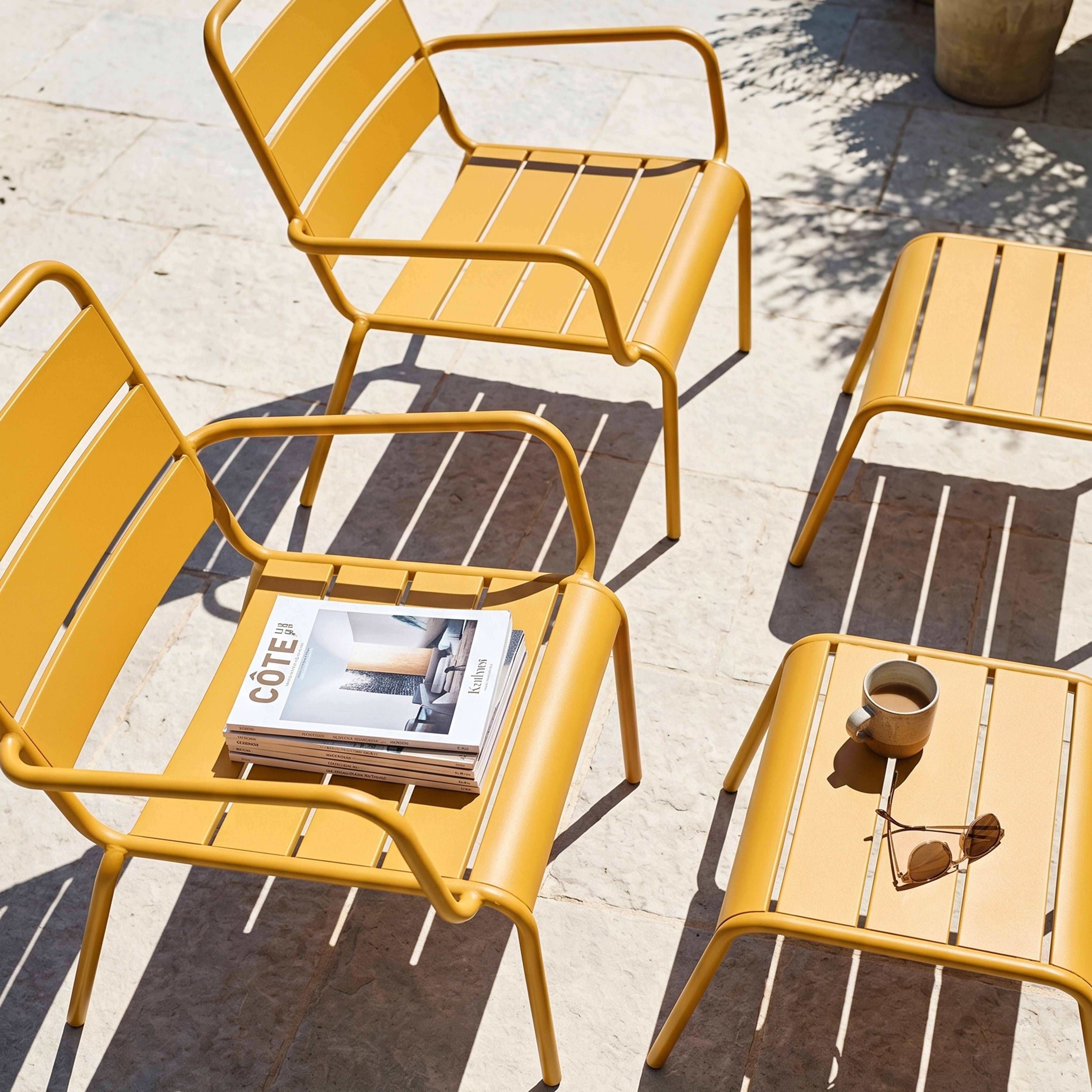 Oviala - Lot de 2 fauteuils relax avec repose-pieds en métal jaune Palavas - Oviala - Image 3