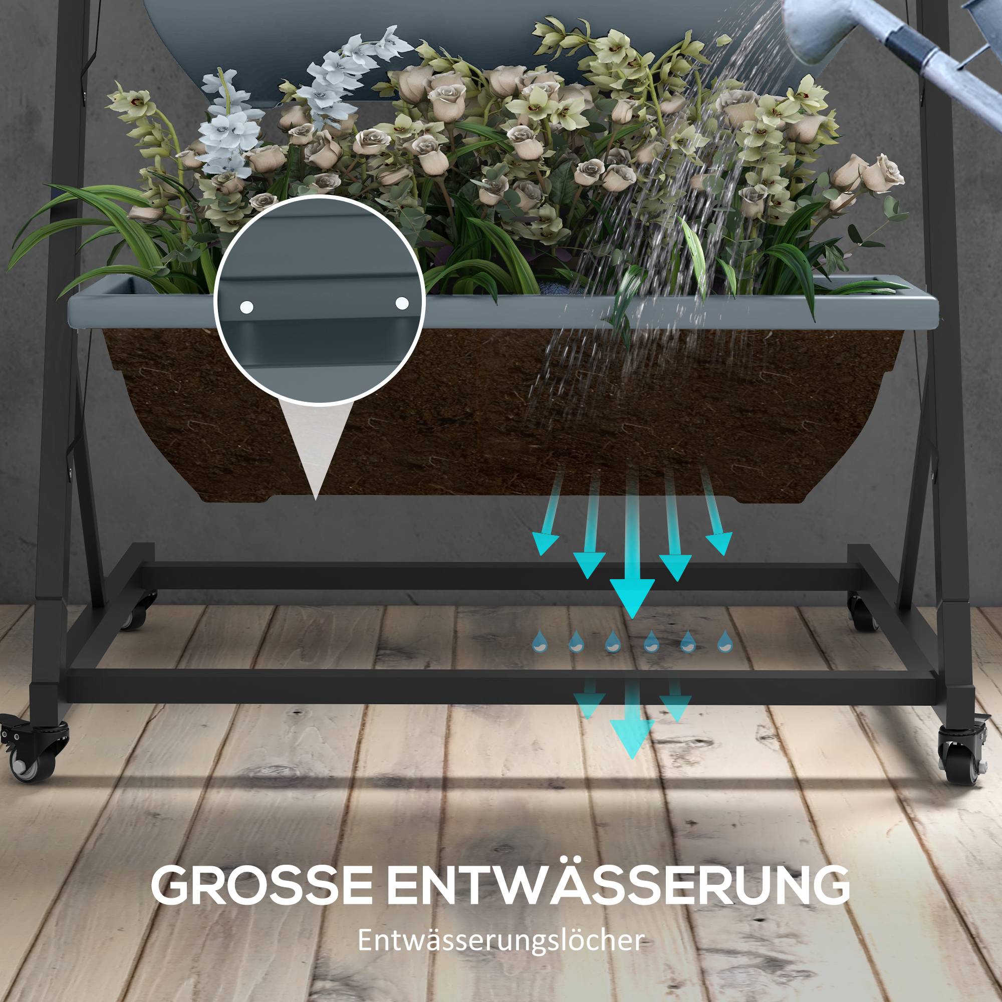Escalier plantes, étagère, empilable, résistant intempéries, 65x67x145 cm, gris + noir - Image 8