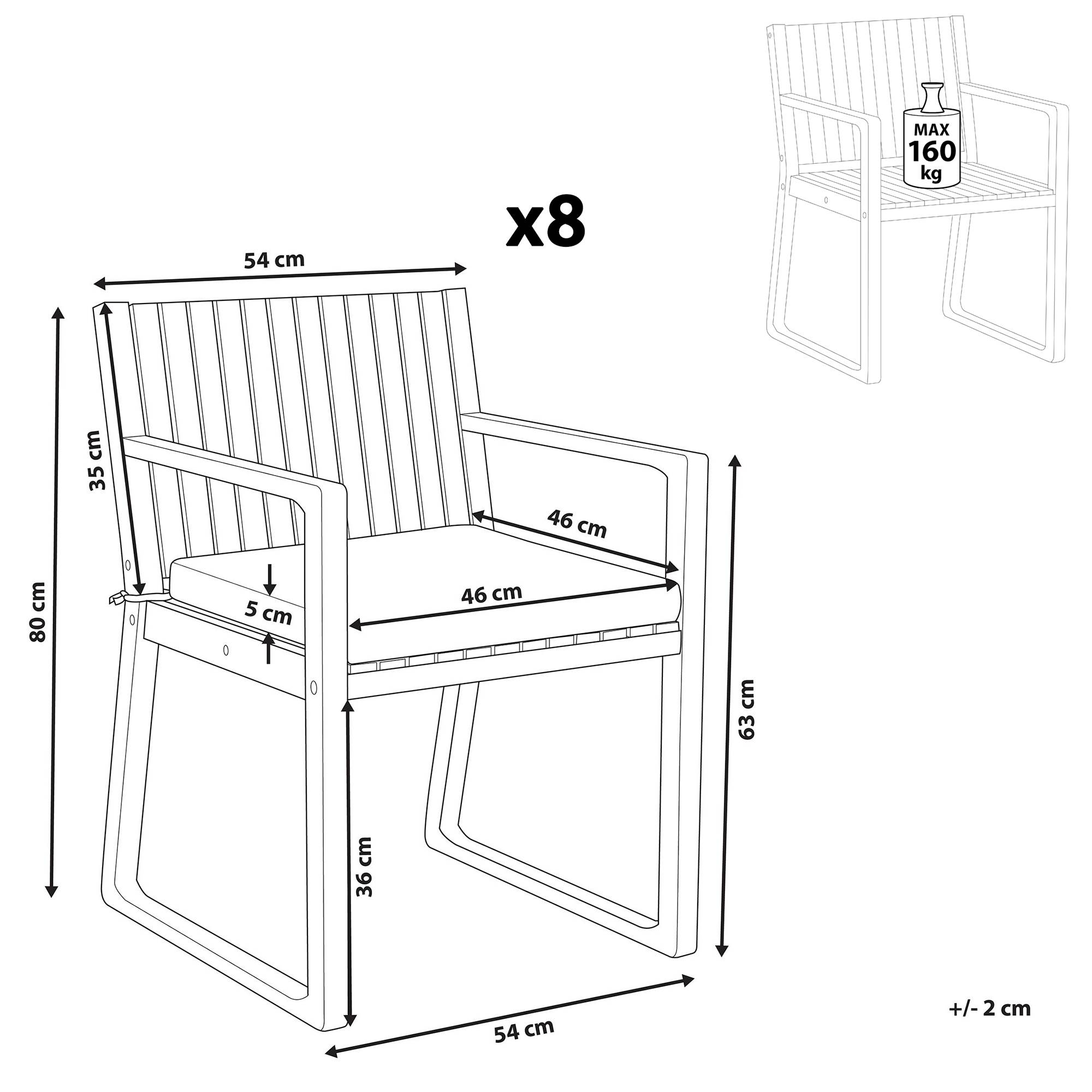 Beliani - 8 Chaises de Jardin ou Terrasse en Bois d'Acacia Résistant avec Coussins à Rayures Bleu Marine Matières Durables Confort d'Assise Optimal Beliani - Image 3