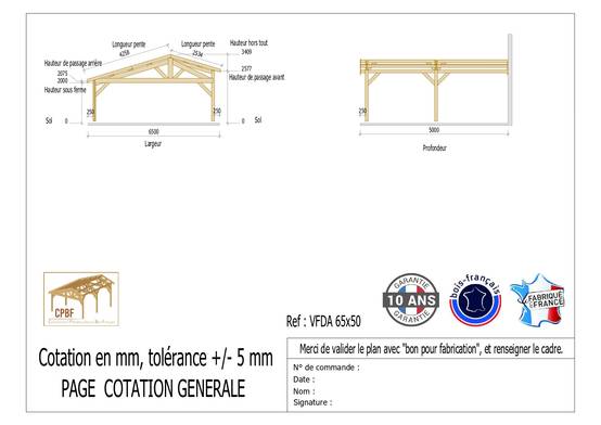 Carport Bois Douglas Français 32 m² – 2 pentes faitage décalé adossé – 4 poteaux – Abri voiture extérieur – Garantie 10 ans - Image 3