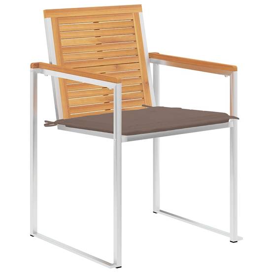 Chaises jardin bois teck inox coussin taupe 60 x 56 x 85 cm - PANGIVO - Image 2