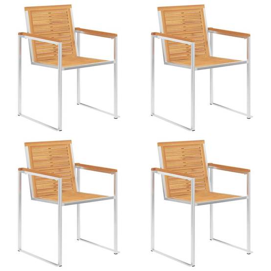 Chaises jardin bois teck inox coussin taupe 60 x 56 x 85 cm - PANGIVO - Image 3